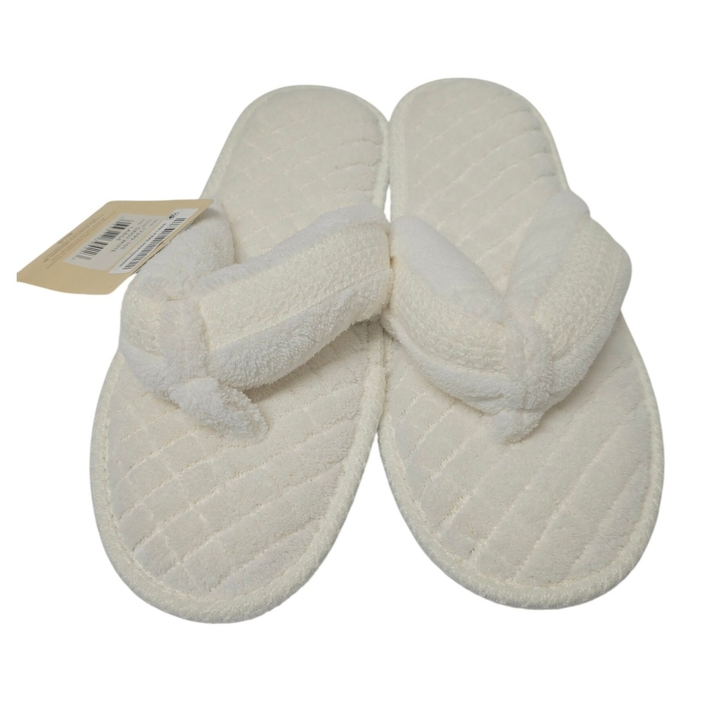 Muk Luks Women Daisy White Memory Foam Thong Slippers Large 9-10 NWT